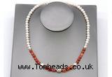 CFN114 potato white freshwater pearl & fire agate necklace, 16 - 24 inches