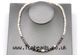 CFN115 potato white freshwater pearl & botswana agate necklace, 16 - 24 inches