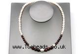 CFN117 potato white freshwater pearl & red tiger eye necklace, 16 - 24 inches
