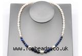 CFN130 potato white freshwater pearl & blue tiger eye necklace, 16 - 24 inches