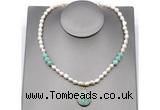 CFN153 baroque white freshwater pearl & amazonite necklace with pendant