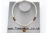 CFN158 baroque white freshwater pearl & yellow tiger eye necklace with pendant