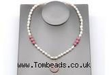 CFN163 baroque white freshwater pearl & pink wooden jasper necklace with pendant