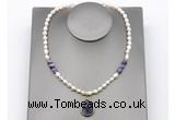 CFN164 baroque white freshwater pearl & dogtooth amethyst necklace with pendant