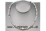 CFN199 4*6mm faceted rondelle amazonite & potato white freshwater pearl necklace