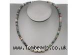 CFN205 4*6mm faceted rondelle Indian agate & potato white freshwater pearl necklace