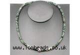 CFN206 4*6mm faceted rondelle Qinghai jade & potato white freshwater pearl necklace