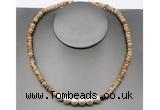 CFN209 4*6mm faceted rondelle picture jasper & potato white freshwater pearl necklace