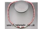 CFN211 4*6mm faceted rondelle pink wooden jasper & potato white freshwater pearl necklace