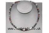 CFN213 4*6mm faceted rondelle African bloodstone & potato white freshwater pearl necklace