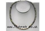 CFN214 4*6mm faceted rondelle dragon blood jasper & potato white freshwater pearl necklace