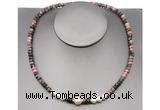 CFN216 4*6mm faceted rondelle rhodonite & potato white freshwater pearl necklace