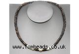 CFN223 4*6mm faceted rondelle bronzite & potato white freshwater pearl necklace