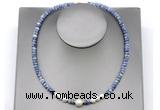 CFN228 4*6mm faceted rondelle blue spot stone & potato white freshwater pearl necklace