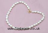 CFN302 16 - 24 inches 9mm - 10mm rice white freshwater pearl necklace