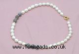 CFN317 9 - 10mm rice white freshwater pearl & labradorite necklace wholesale