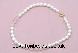 CFN322 9 - 10mm rice white freshwater pearl & rose quartz necklace wholesale