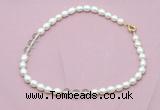 CFN331 9 - 10mm rice white freshwater pearl & white crystal necklace wholesale