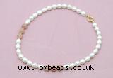 CFN336 9 - 10mm rice white freshwater pearl & moonstone necklace wholesale