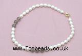 CFN343 9 - 10mm rice white freshwater pearl & grey agate necklace wholesale