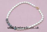 CFN418 9 - 10mm rice white freshwater pearl & labradorite necklace