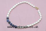 CFN420 9 - 10mm rice white freshwater pearl & sodalite necklace