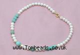 CFN505 Potato white freshwater pearl & amazonite necklace, 16 - 24 inches