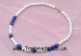 CFN507 Potato white freshwater pearl & lapis lazuli necklace, 16 - 24 inches