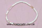 CFN517 9mm - 10mm potato white freshwater pearl & rose quartz necklace