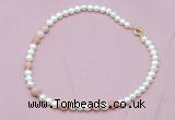 CFN518 9mm - 10mm potato white freshwater pearl & pink opal necklace