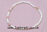 CFN518 9mm - 10mm potato white freshwater pearl & pink opal necklace