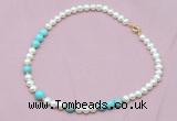 CFN519 9mm - 10mm potato white freshwater pearl & blue howlite necklace