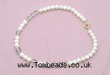 CFN531 9mm - 10mm potato white freshwater pearl & white crystal necklace