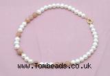 CFN536 9mm - 10mm potato white freshwater pearl & moonstone necklace