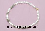 CFN552 9mm - 10mm potato white freshwater pearl & feldspar necklace