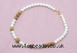 CFN556 9mm - 10mm potato white freshwater pearl & wooden jasper necklace