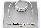 CFN601 4mm faceted round white moonstone & potato white freshwater pearl jewelry set