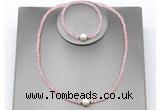 CFN605 4mm faceted round rose quartz & potato white freshwater pearl jewelry set