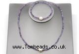 CFN606 4mm faceted round amethyst & potato white freshwater pearl jewelry set