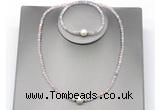 CFN608 4mm faceted round morganite & potato white freshwater pearl jewelry set