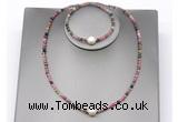 CFN610 4mm faceted round tourmaline & potato white freshwater pearl jewelry set