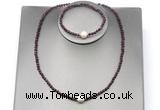 CFN614 4mm faceted round garnet & potato white freshwater pearl jewelry set