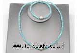 CFN615 4mm faceted round amazonite & potato white freshwater pearl jewelry set