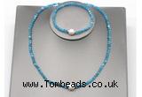 CFN616 4mm faceted round apatite & potato white freshwater pearl jewelry set