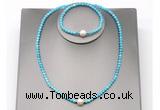 CFN617 4mm faceted round turquoise & potato white freshwater pearl jewelry set