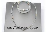 CFN620 4mm faceted round amazonite & potato white freshwater pearl jewelry set