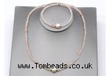 CFN621 4mm faceted round pink aventurine & potato white freshwater pearl jewelry set