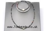 CFN636 4mm faceted round African bloodstone & potato white freshwater pearl jewelry set