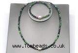 CFN645 4mm faceted round ruby zoisite & potato white freshwater pearl jewelry set