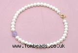 CFN701 9mm - 10mm potato white freshwater pearl & lavender amethyst necklace